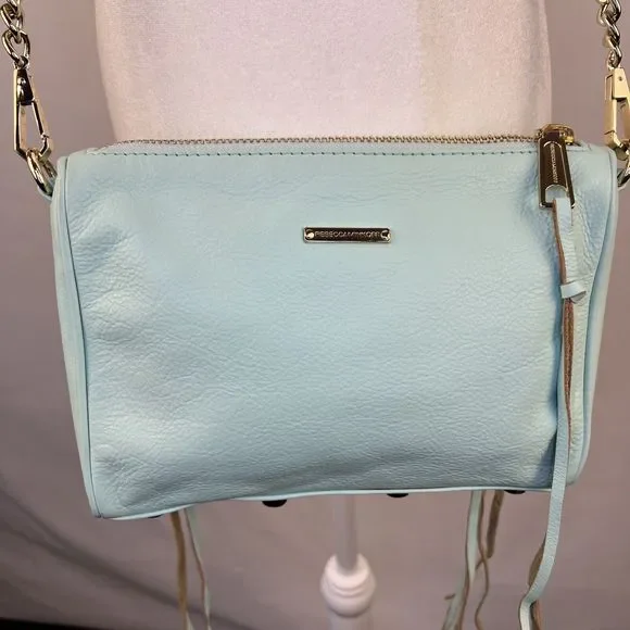 Rebecca Minkoff Crossbody Mini Bag Leather Purse Studded 5 Zip Mint Clutch Tote - Picture 4 of 16